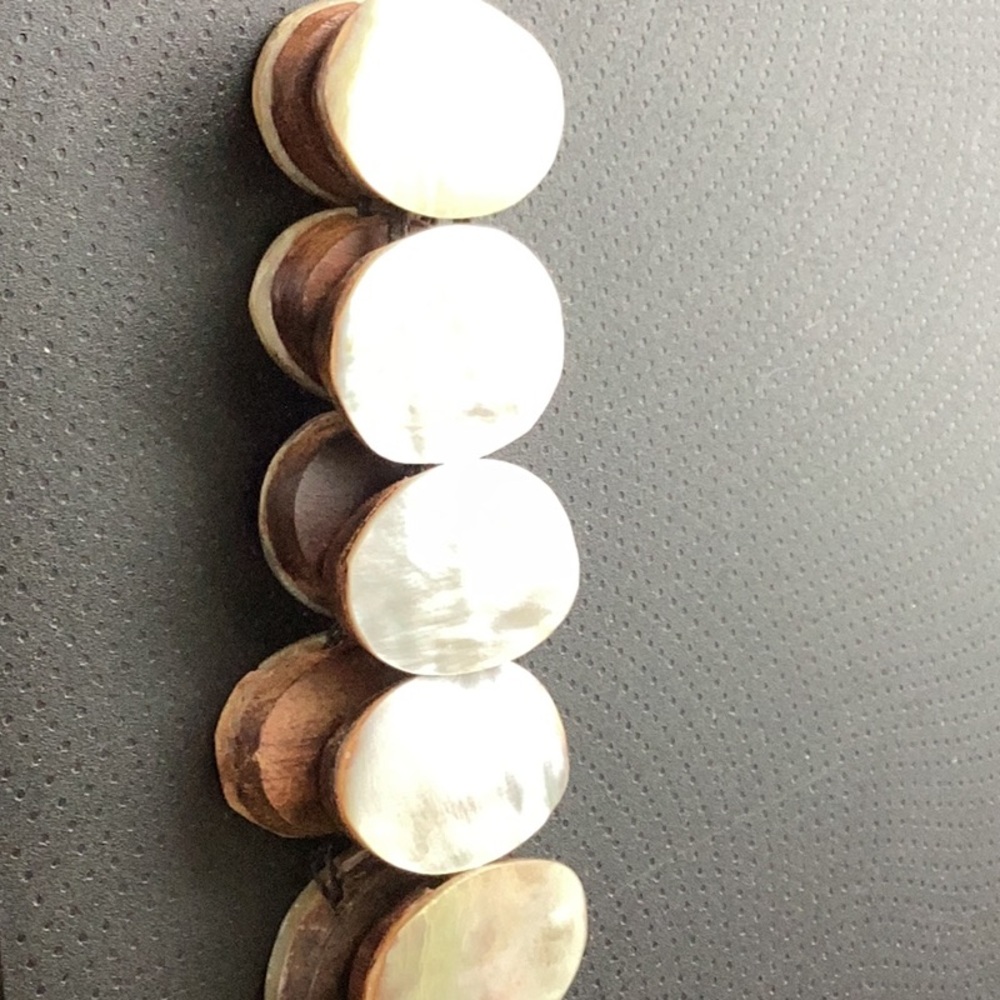 Bracelet wood reverse side abalone stretch 8inches dark wood thick